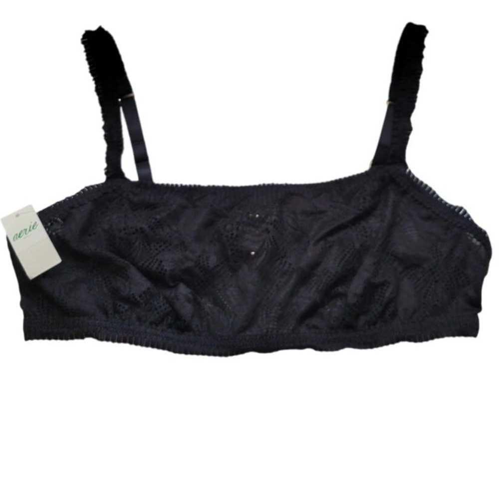 Aerie Black Eyelet Lace Bralette Festival Layering Whimsigoth‎ Lingerie Sheer- L